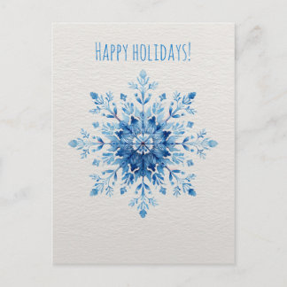 Blue watercolor snowflake, Christmas Holiday Postcard