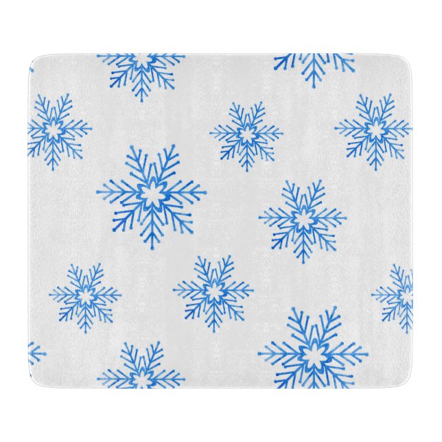 Blue Watercolor Snowflake Pattern Cutting Board (Front)
