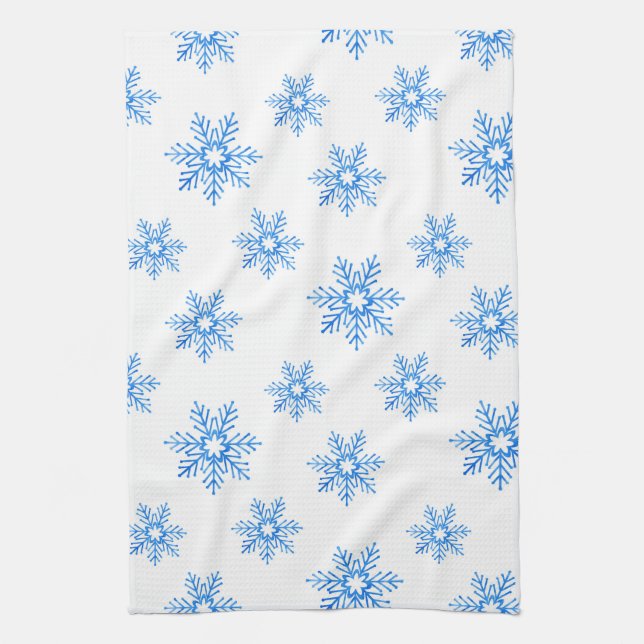 Blue Watercolor Snowflake Pattern   Kitchen Towel (Vertical)