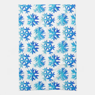 Blue Watercolor Snowflake Pattern Kitchen Towel