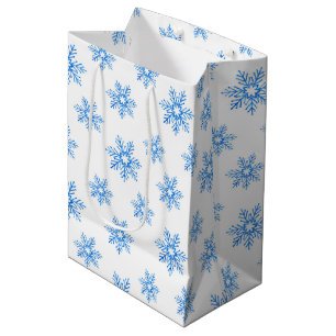 Blue Watercolor Snowflake Pattern   Medium Gift Bag