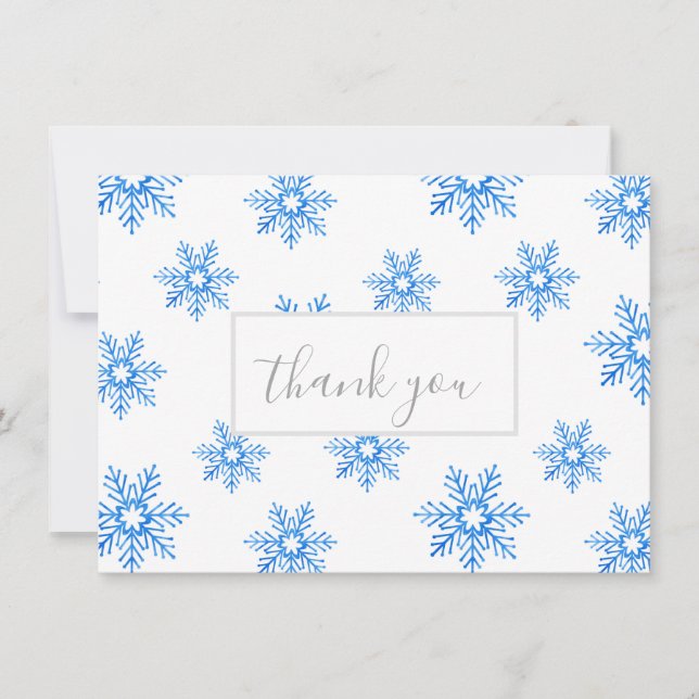 Blue Watercolor Snowflake Pattern Thank You Card (Front)