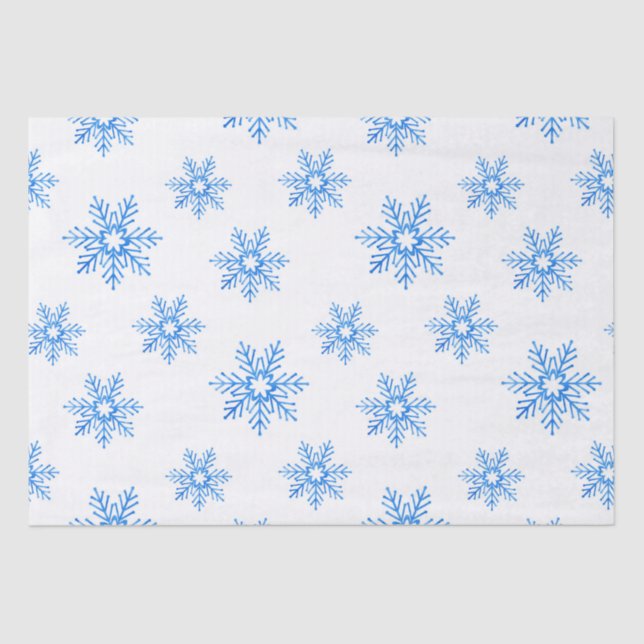 Blue Watercolor Snowflake Pattern  Tissue Paper (Front)
