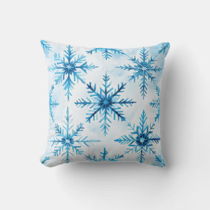 Blue Watercolor Snowflake Throw Pillow