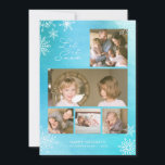 Blue Watercolor Snowflakes Let it Snow Photo Holiday Card<br><div class="desc">This photo holiday card features your photos and the words "Let it Snow" in trendy script and snowflakes against a blue watercolor background. Card has a solid blue background back side. Personalize it by replacing the placeholder text and replace the sample/placeholder photos with your own photo. For more options such...</div>