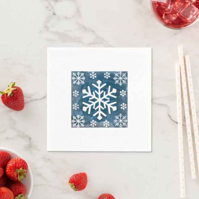 Blue Watercolor Snowflakes Napkin (Insitu)
