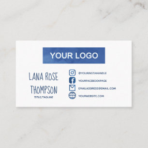 Blue Watercolor Social Media Logo & Photo Business Card