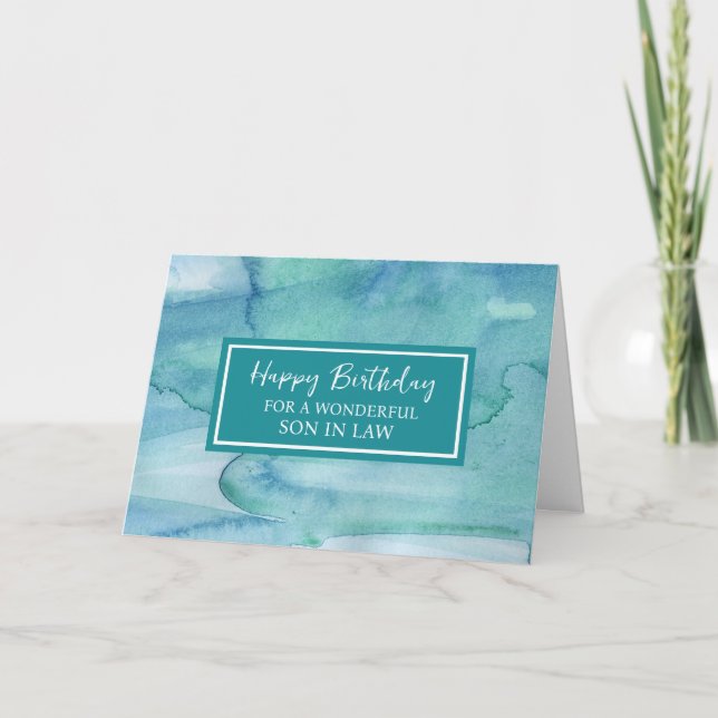 Blue Watercolor Son in Law Birthday Card (Front)