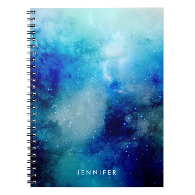 Blue Watercolor Space Galaxy Notebook (Front)