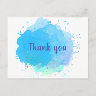 Blue Watercolor Splash Business Thank You Postcard