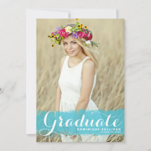 Blue Watercolor Splash Photo Graduation Invitation