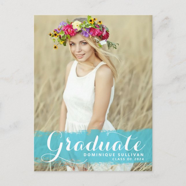 Blue Watercolor Splash Photo Graduation Postcard (Front)