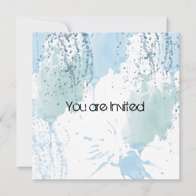 Blue Watercolor Splatter Abstract Baby Shower Invitation (Front)