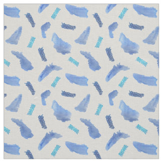 Blue Watercolor Spots Ivory Linen Fabric