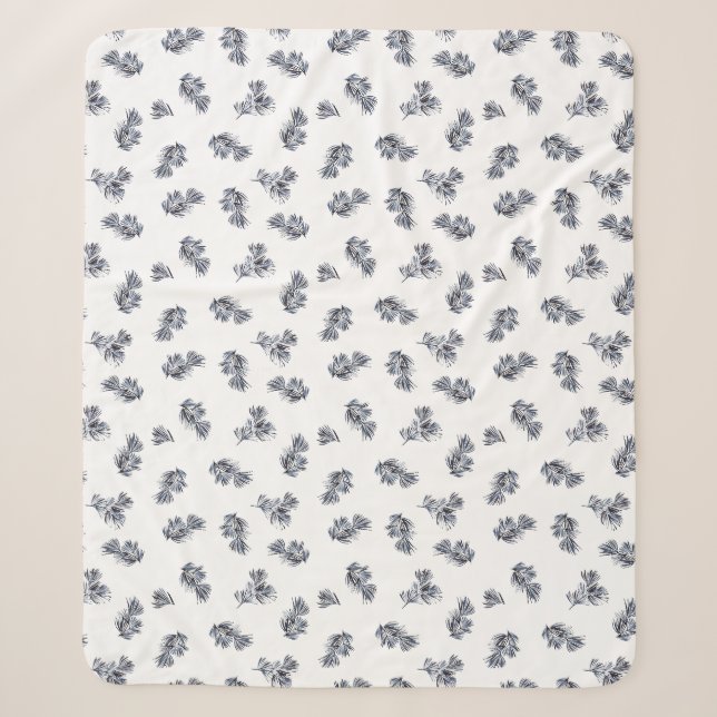 Blue Watercolor Sprig Sherpa Blanket (Front)