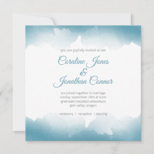 Blue Watercolor Square Wedding Invitation