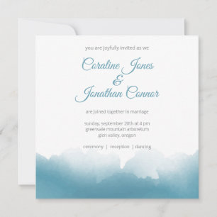 Blue Watercolor Square Wedding Invitation