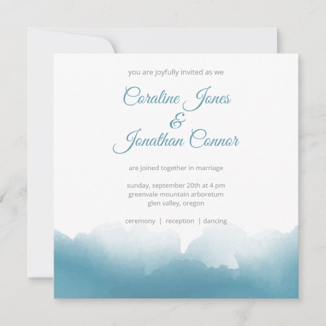 Blue Watercolor Square Wedding Invitation (Front)