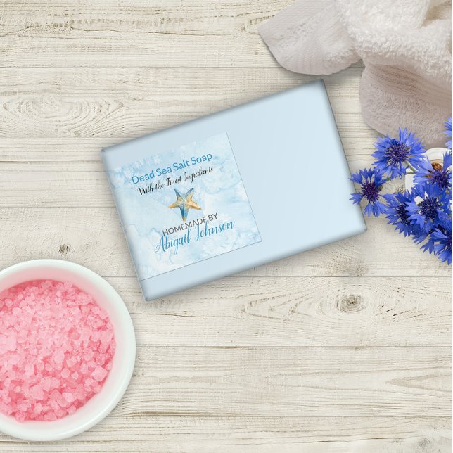 Blue Watercolor & Starfish Beach Soap Label (Creator Uploaded)
