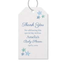 Blue Watercolor Stars Baby Shower Favour Gift Tag