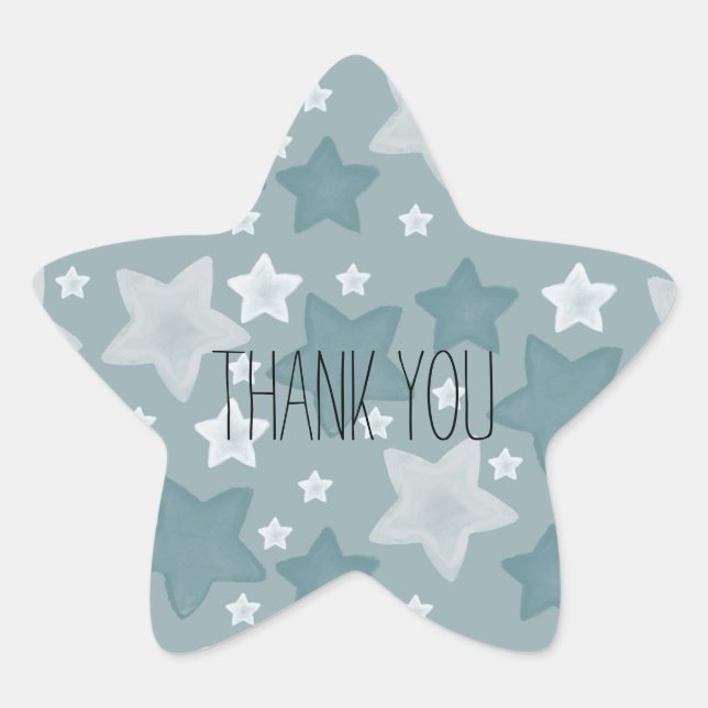 Blue Watercolor Stars thank you Star Sticker (Front)