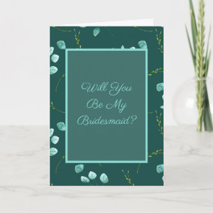 Blue Watercolor Stems Will You Be My Bridesmaid? Card