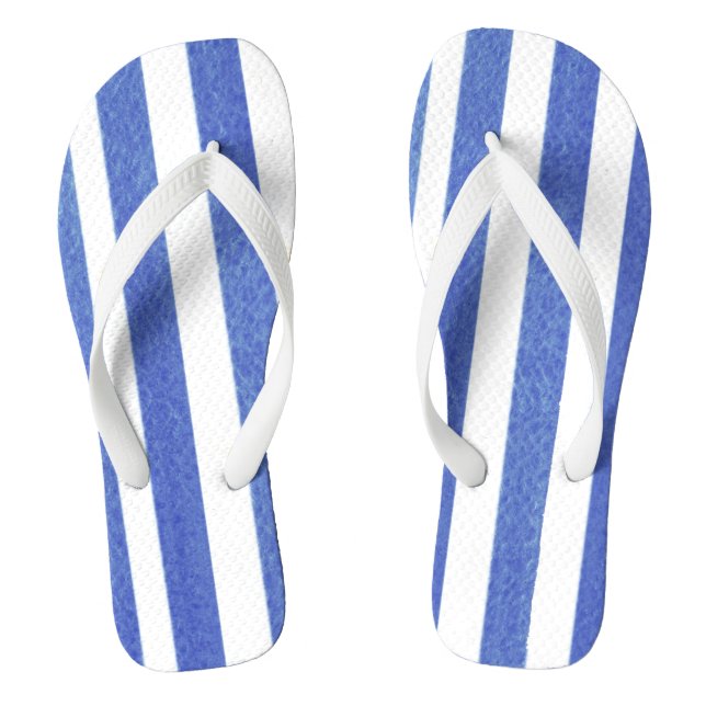 blue watercolor stripe on white flip flops (Footbed)