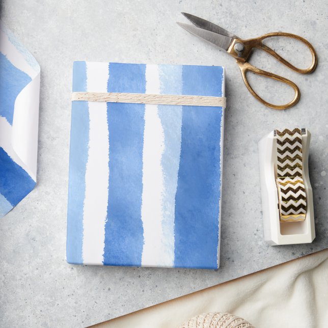 Blue Watercolor Stripe Wrapping Paper (Blue Watercolor Stripe Wrapping Paper)