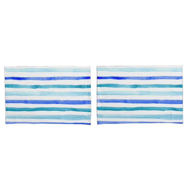 Blue Watercolor Striped Pillowcase (Front-Set)