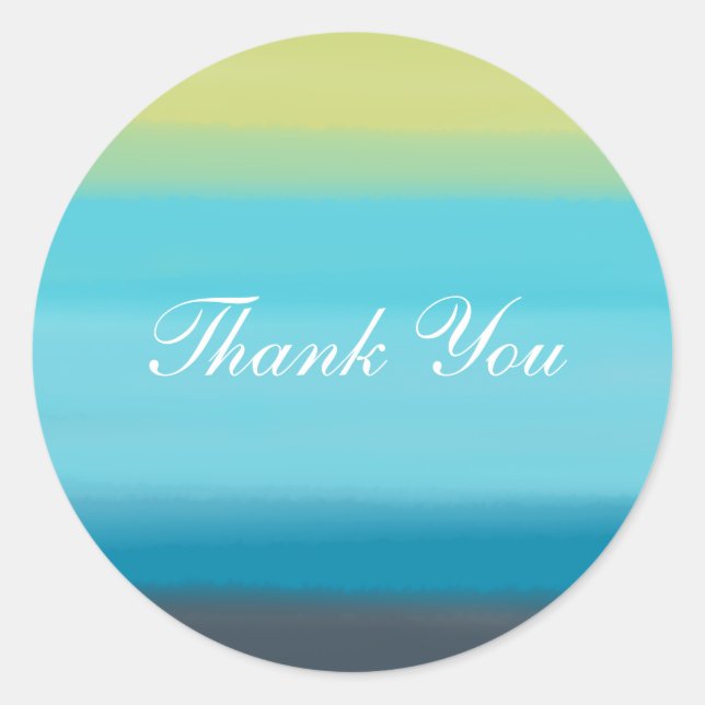 Blue Watercolor Stripes Classic Round Sticker (Front)