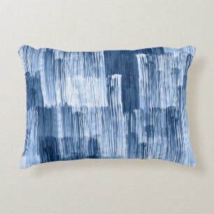 Blue Watercolor Stripes: Geometric Pattern Accent Pillow