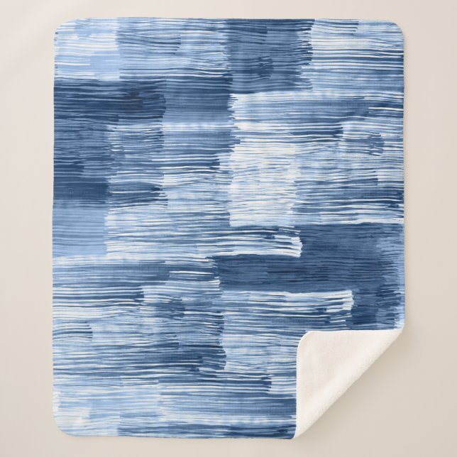 Blue Watercolor Stripes: Geometric Pattern Sherpa Blanket (Front)