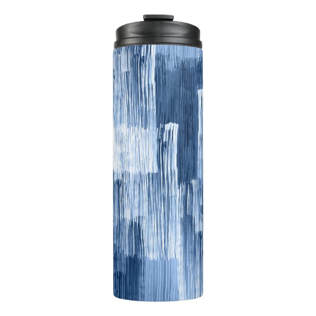 Blue Watercolor Stripes: Geometric Pattern Thermal Tumbler (Front)