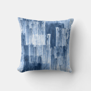 Blue Watercolor Stripes: Geometric Pattern Throw Pillow
