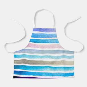 Blue watercolor stripes hand painted apron