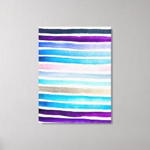 Blue watercolor stripes hand painted canvas print