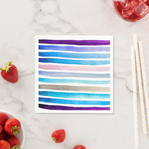 Blue watercolor stripes hand painted napkin