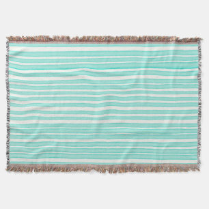 Blue watercolor stripes on white throw blanket