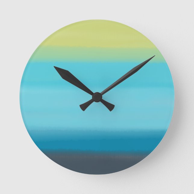 Blue Watercolor Stripes Round Clock (Front)