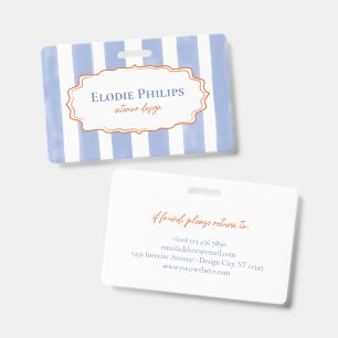 Blue Watercolor Stripes Wavy Frame Name Title Badge