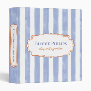 Blue Watercolor Stripes Wavy Orange Frame  Binder
