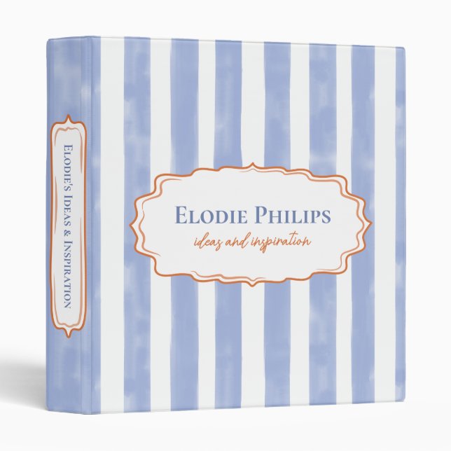 Blue Watercolor Stripes Wavy Orange Frame  Binder (Front/Spine)