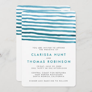 Blue Watercolor Stripes Wedding Invitation