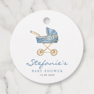 Blue Watercolor Stroller It's a Boy Baby Shower Favour Tags