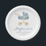Blue Watercolor Stroller It's a Boy Baby Shower Paper Plate<br><div class="desc">Invite guests to your event with these customizable baby shower paper plates. It features a watercolor illustration of a baby stroller with floral accents. Personalize by adding your details. These blue baby shower paper plates are perfect for It's a Boy baby shower.</div>