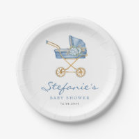 Blue Watercolor Stroller It's a Boy Baby Shower