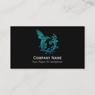 Blue Watercolor Stylized Hummingbird Business Card