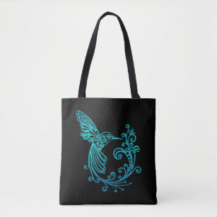 Blue Watercolor Stylized Hummingbird Tote Bag