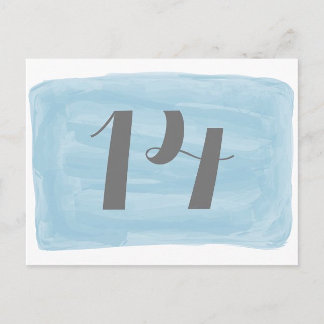 Blue Watercolor Table Number Postcard (Front)