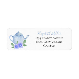 Blue Watercolor Teapot Return Address